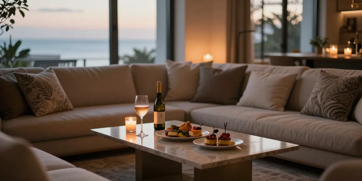 נערות ליווי בבת ים elegant lounge setup for intimate gatherings, featuring soft lighting and tasteful decor.