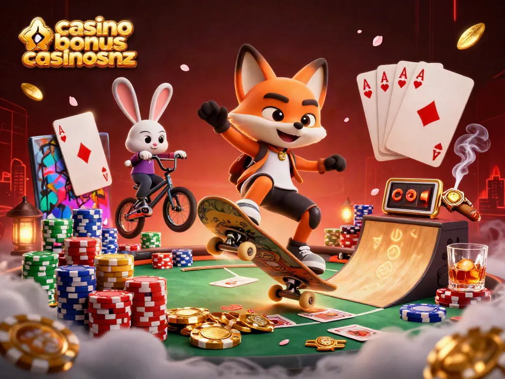 Experience thrilling gameplay with casino bonus casinosnz backdrop featuring vibrant characters and dynamic casino elements.
